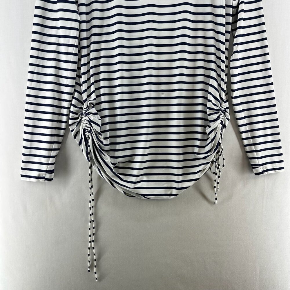 Lands End Top Women L Pullover Long Sleeve Cinched Drawstring Stripe White Black - Picture 3 of 11